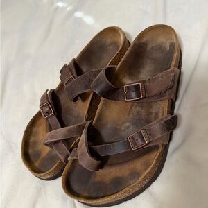 Birkenstock Brown Muyari Leather Sandals with Buckle Straps 38 7.5/8